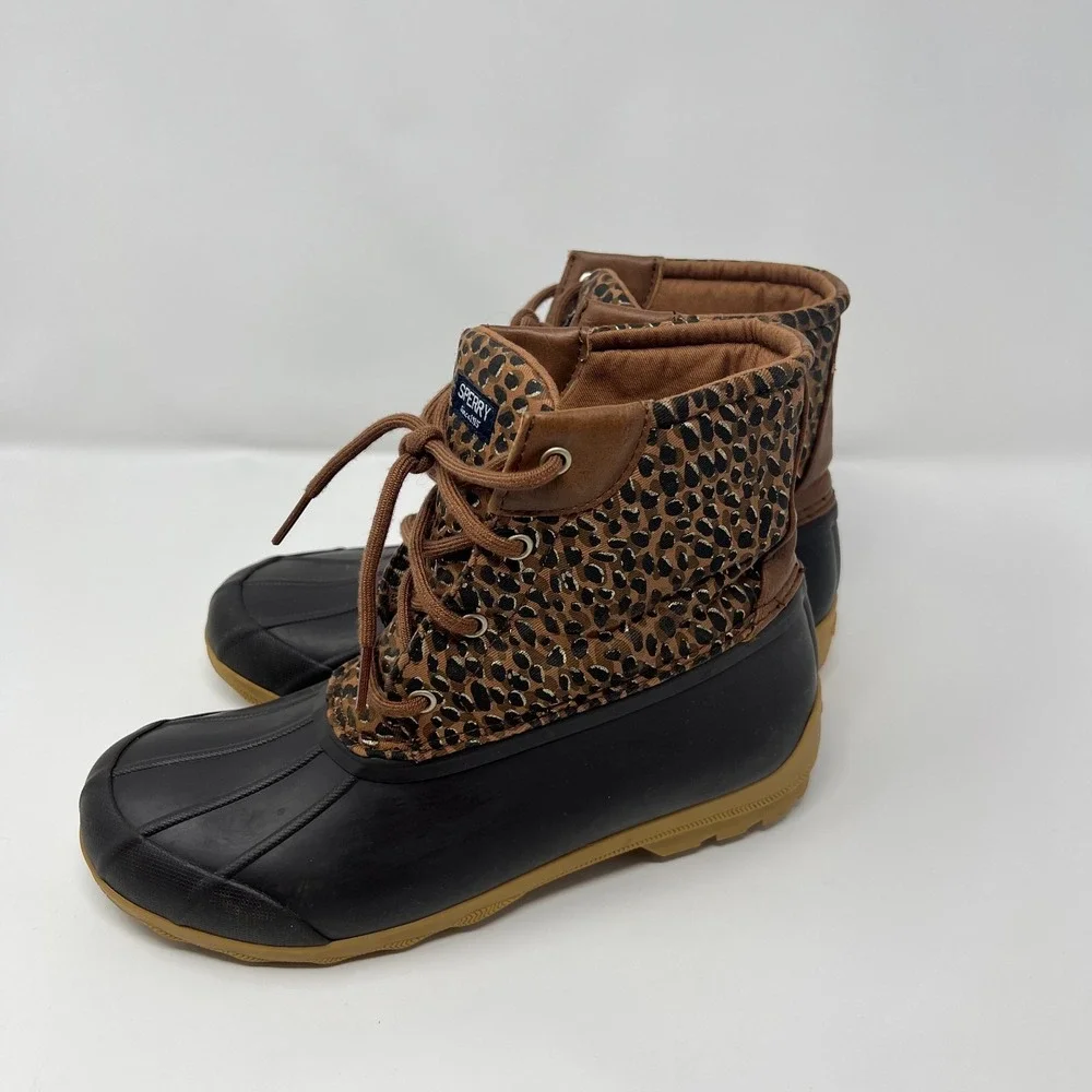 Sperry Port Boot Tan‎ Leopard Girls Size 6M SCK 165445